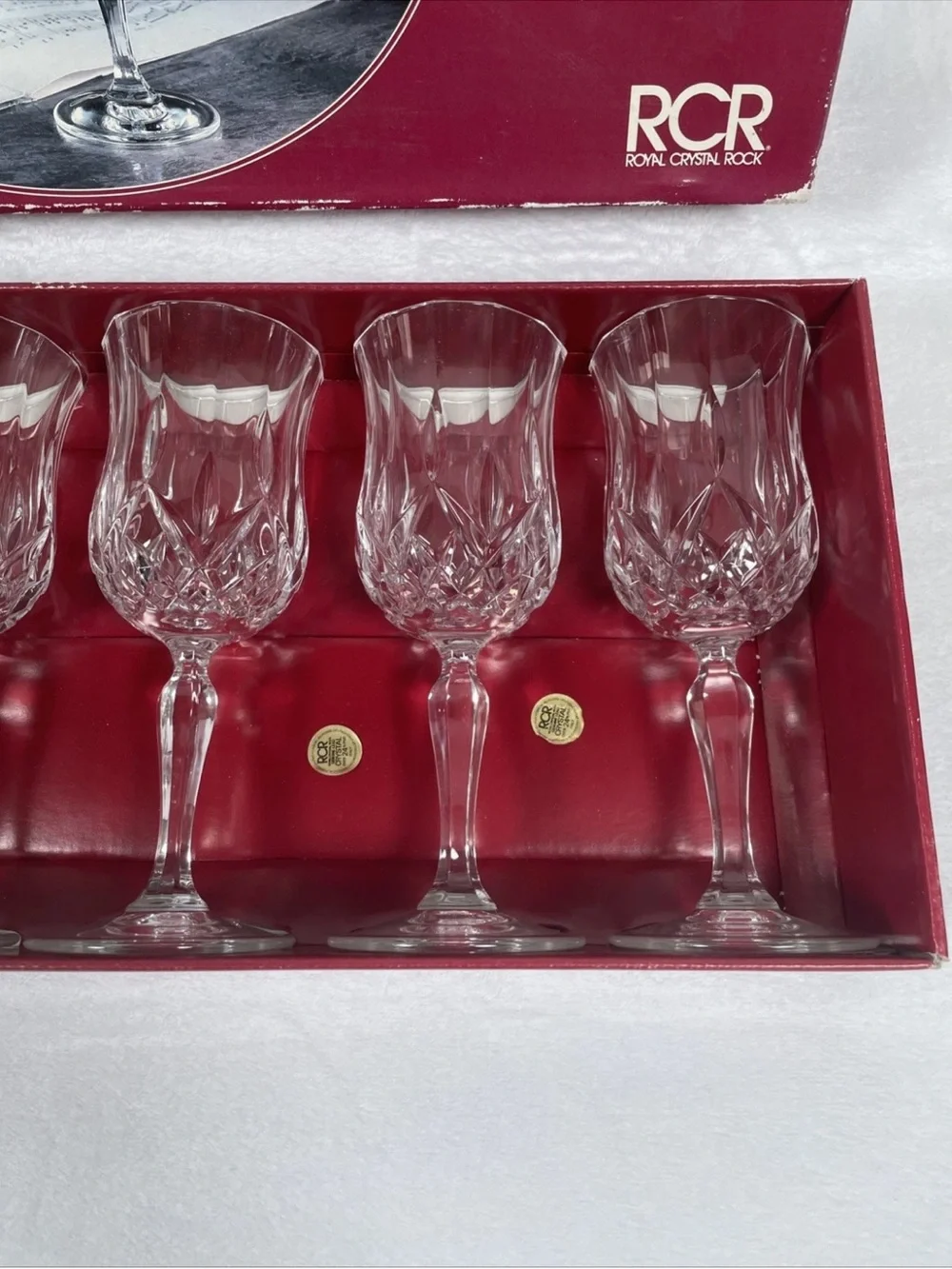 SET OF 6 Royal Crystal Rock RCR Opera Water Goblet Glasses 7.5” H Made In Italy